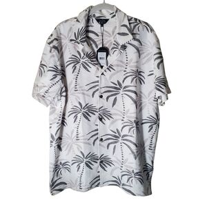 Ben Sherman Palm Print Short Sleeve Cotton Collared Button Up Shirt Vacation